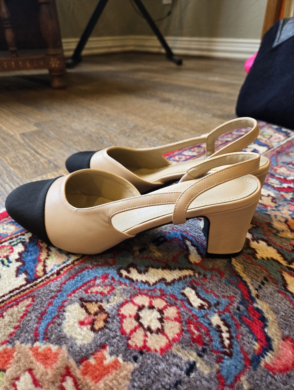 Nude Slingback Pumps with Black Cap-toe - Picture 3 of 3